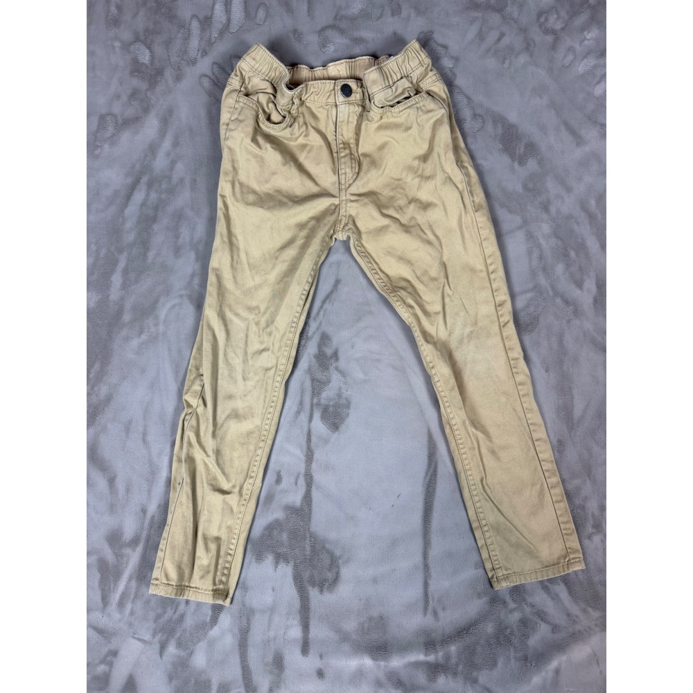 HM Boys Khaki Chino Pants Tan Cotton Twill Elastic Waist Size 7-8Y